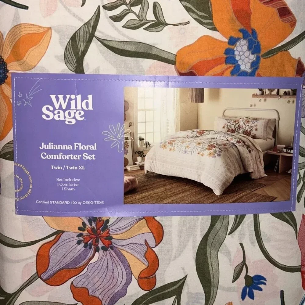 new 2-pc IVORY Wild Sage Julianna Floral Reversible Twin /Twin XL Comforter Set